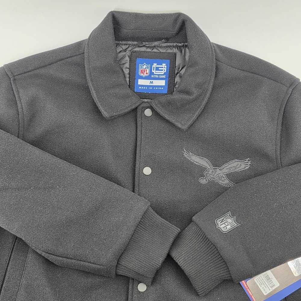 Ultra Game Philadelphia Eagles Varsity‎ Jacket Black Out Lined NFL Size Medium